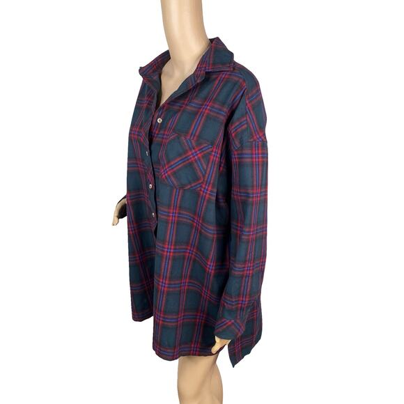 Lovers and Friends Gela Green Red Plaid Flannel Boyfriend Button Down Shirt M - Picture 7 of 10